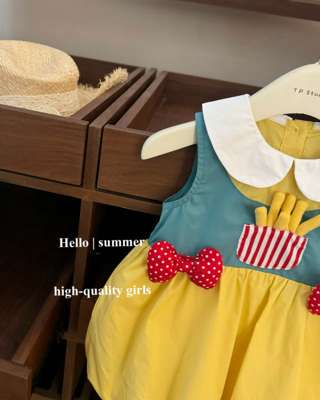 Fries Decor Color Block Sleeveless Baby Girl Dress