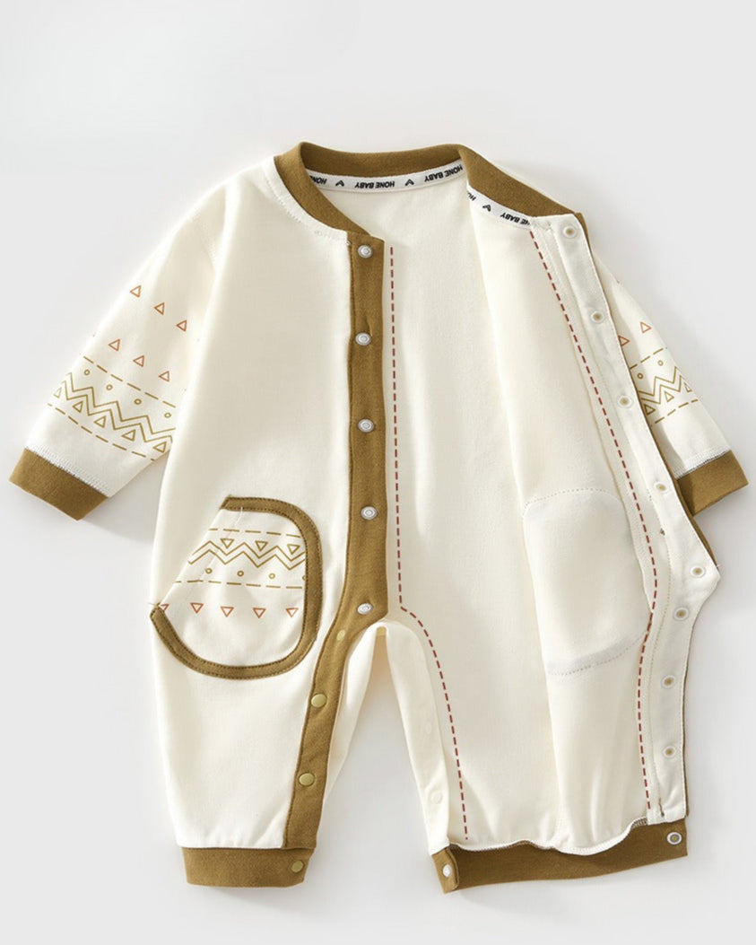 Triangle Pattern Color Block Cotton Baby Jumpsuits
