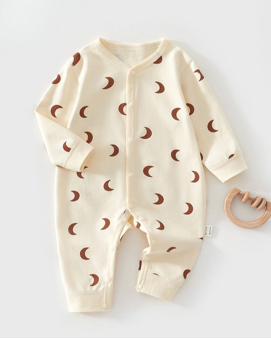 Moon Printed Buttoned Long Sleeve Baby Jumpsuits