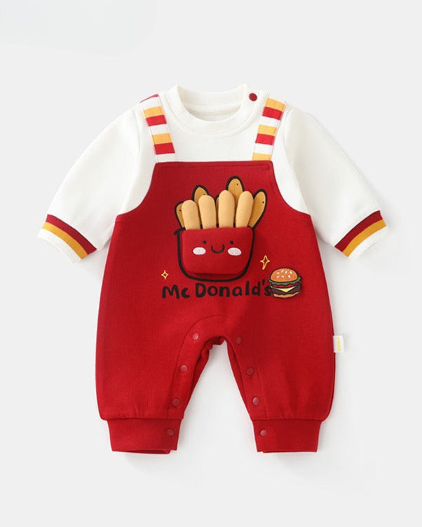 French Fries Decor Long Sleeve Baby Jumpsuits