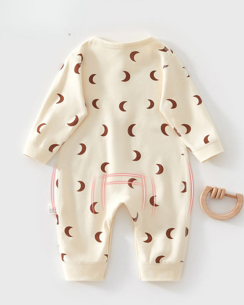 Moon Printed Buttoned Long Sleeve Baby Jumpsuits