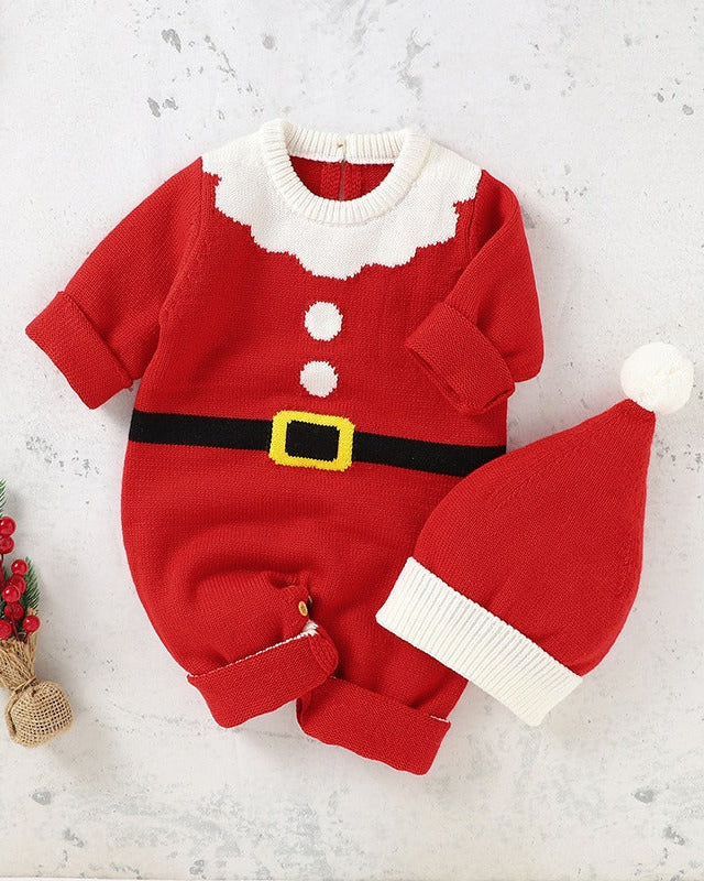 Christmas Santa Knitted Baby Jumpsuits with Hat