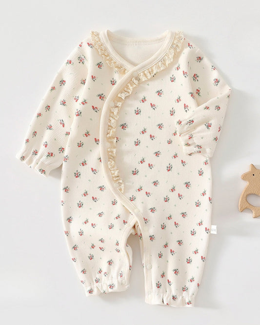 Sweet Floral Lace Collar Cotton Baby Jumpsuits
