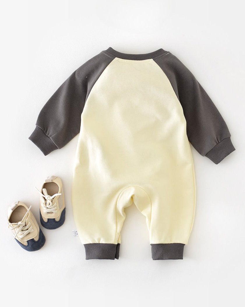 Zoo Pattern Color Block Long Sleeve Baby Jumpsuits