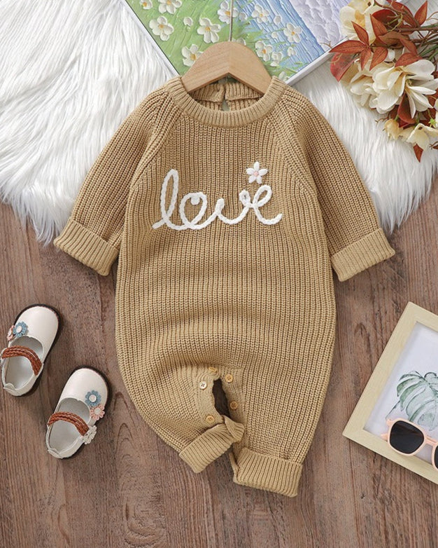 Love Letter Crochet Knitted Long Sleeve Baby Jumpsuits