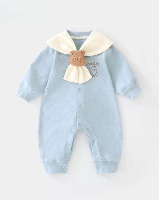 Bear Rabbit Tie Decor Long Sleeve Baby Jumpsuits