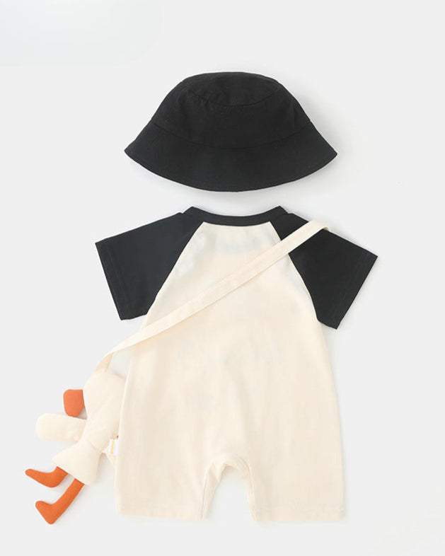 Duck Pattern Short Sleeve Baby Jumpsuits Hat Bag