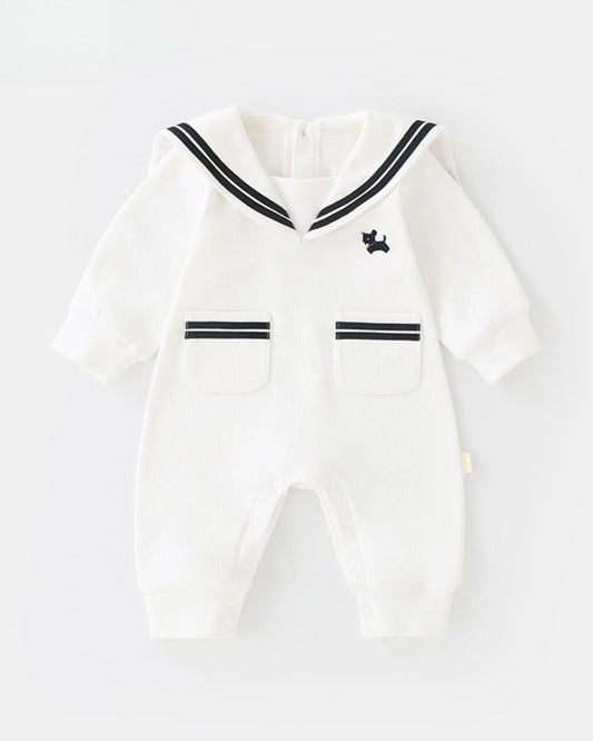 Navy Collar Pocket Design Long Sleeve Baby Jumpsuits