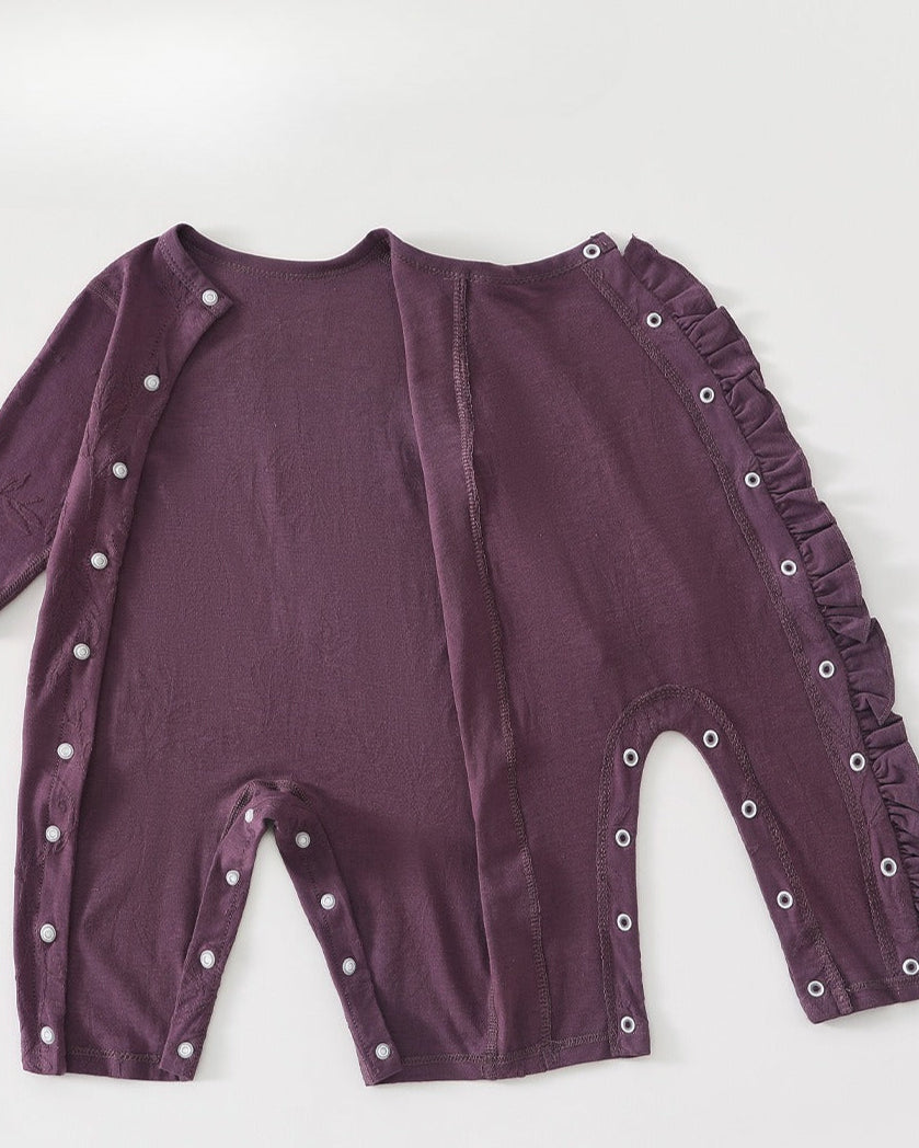 Leaf Pattern Ruffled Design Baby Jumpsuits