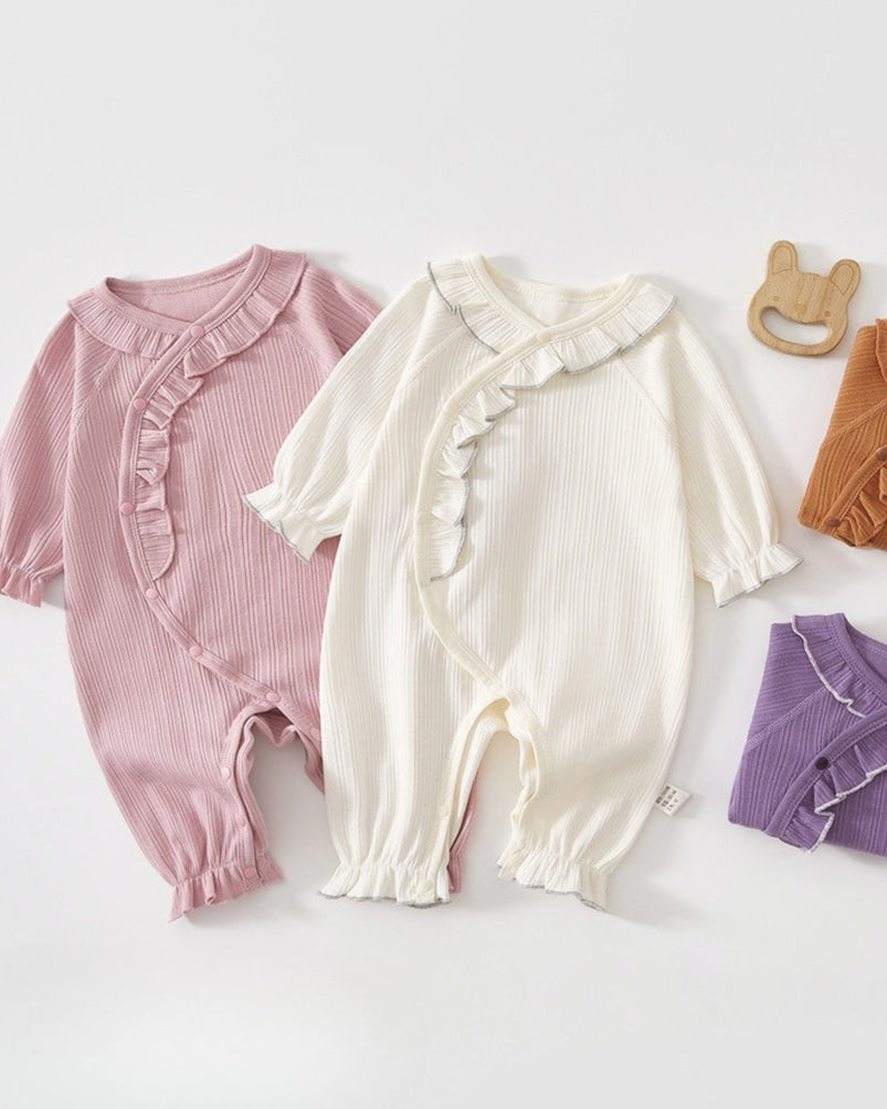 Cotton Ruffled Design Long Sleeve Baby Jumpsuits