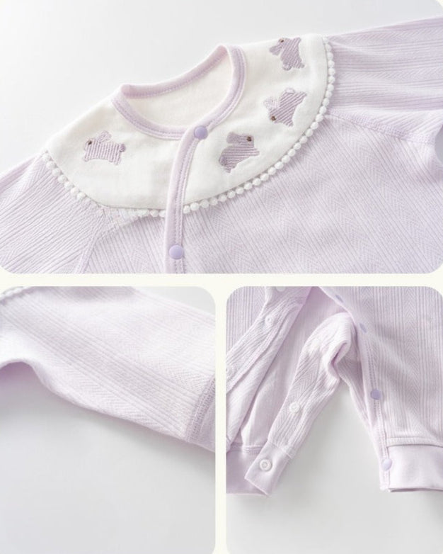 Purple Rabbit Cotton Long Sleeve Baby Jumpsuits