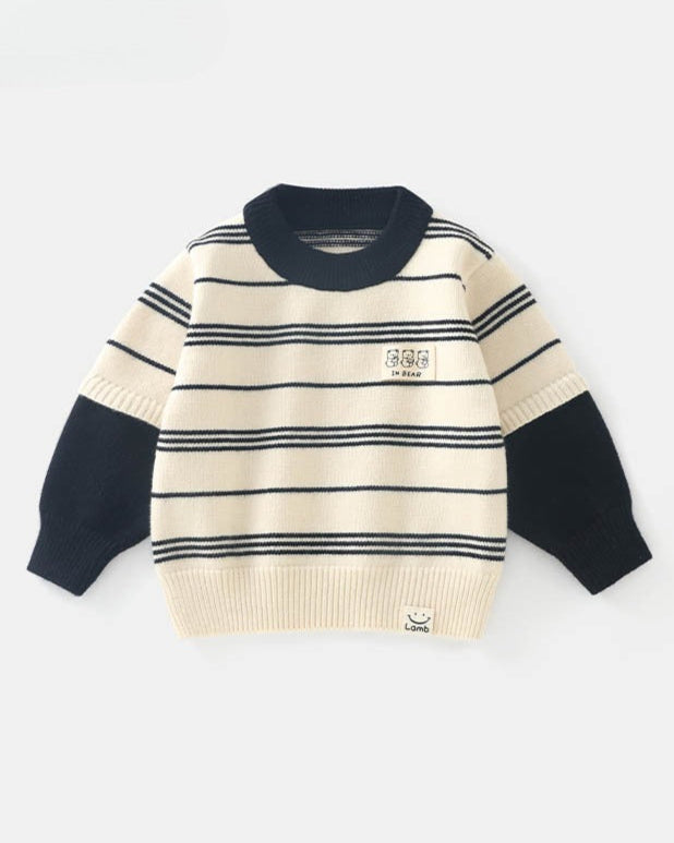 Casual Striped Bear Tag Knitted Baby Sweater