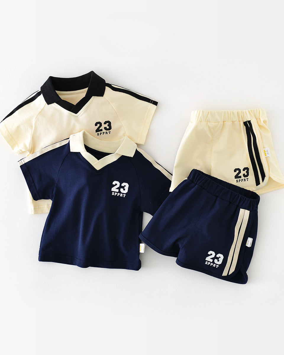 Sport Style Color Block Baby Tee&Pants Set