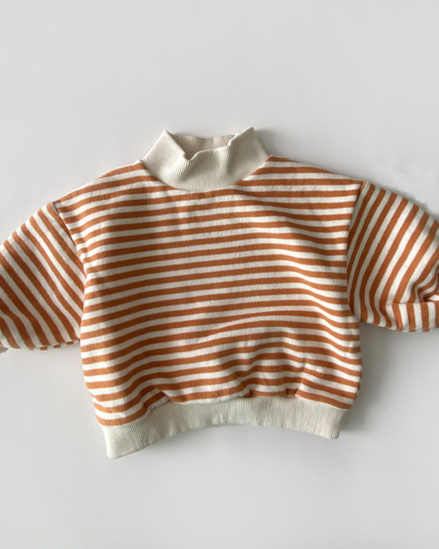 Striped Casual Long Sleeve Baby Pullover Hoodie