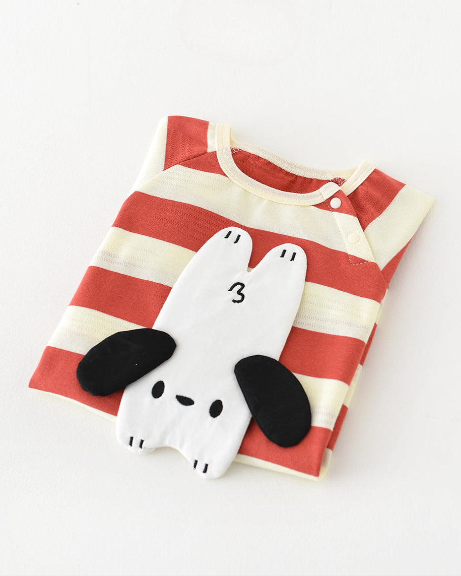 Striped Dog Pattern Short Sleeve Baby Jumpsuits