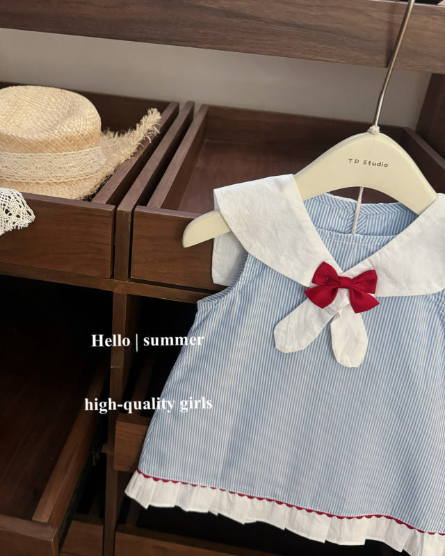 Sweet Bow Collar Striped Baby Girl Dress
