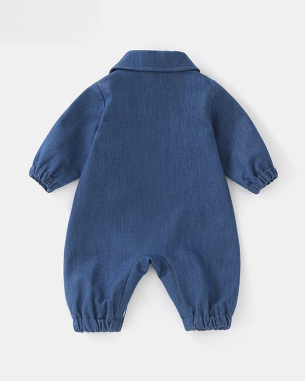 Denim Crocodile Tree Decor Long Sleeve Baby Jumpsuits