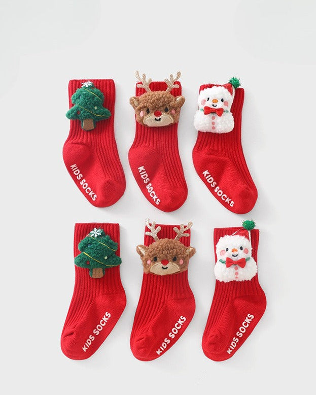 Christmas Elk Tree Snowman Baby Socks 3pcs