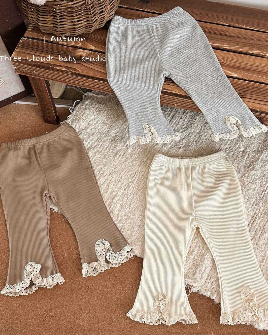 Slits Lace Decor Elastic Baby Girl Bell Bottoms