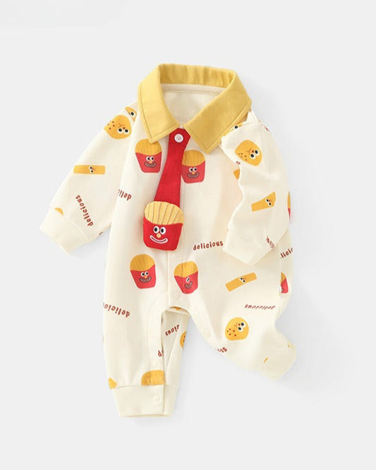 Cute French Fries Pattern Long Sleeve Baby Jumpsuits
