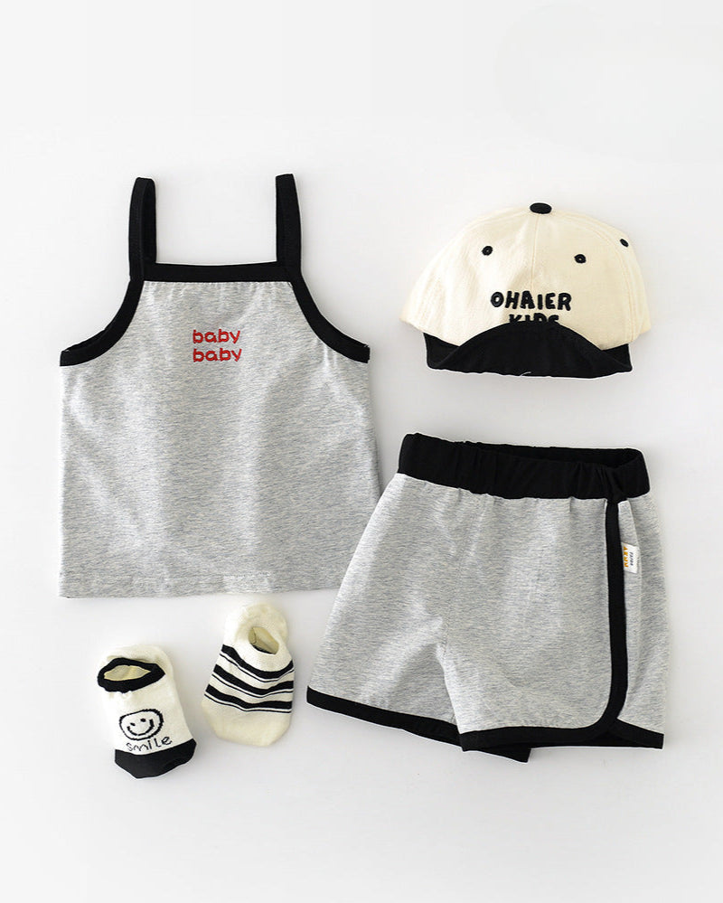 2pcs Letter Printed Baby Vest&Short Pants Set