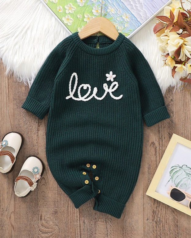 Love Letter Crochet Knitted Long Sleeve Baby Jumpsuits