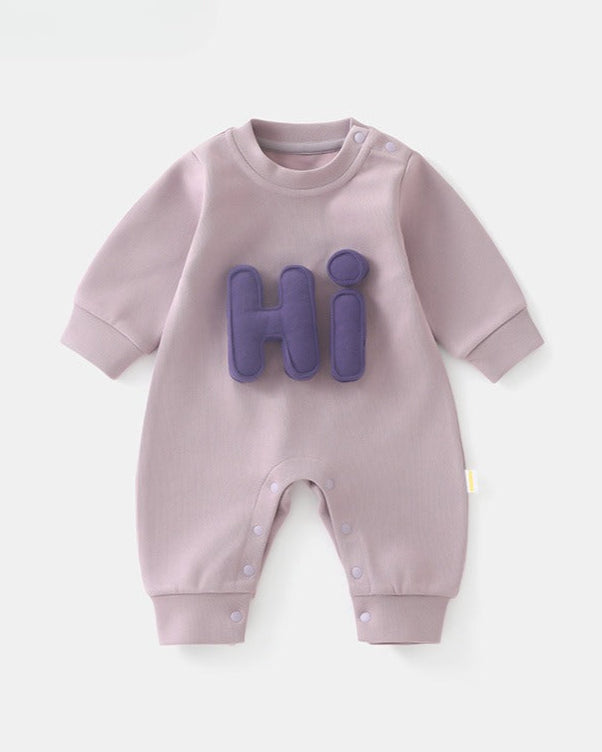 OK HI Letter Decor Long Sleeve Baby Jumpsuits