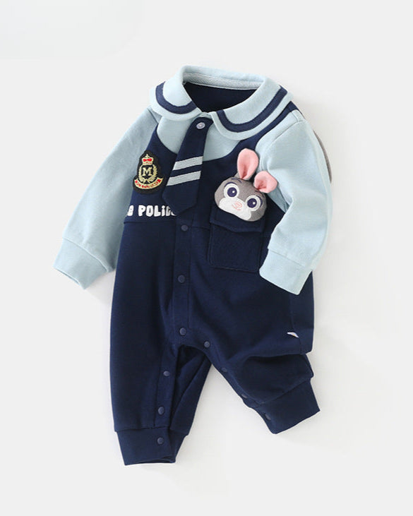 Rabbit Decor Contrast Color Long Sleeve Baby Jumpsuits