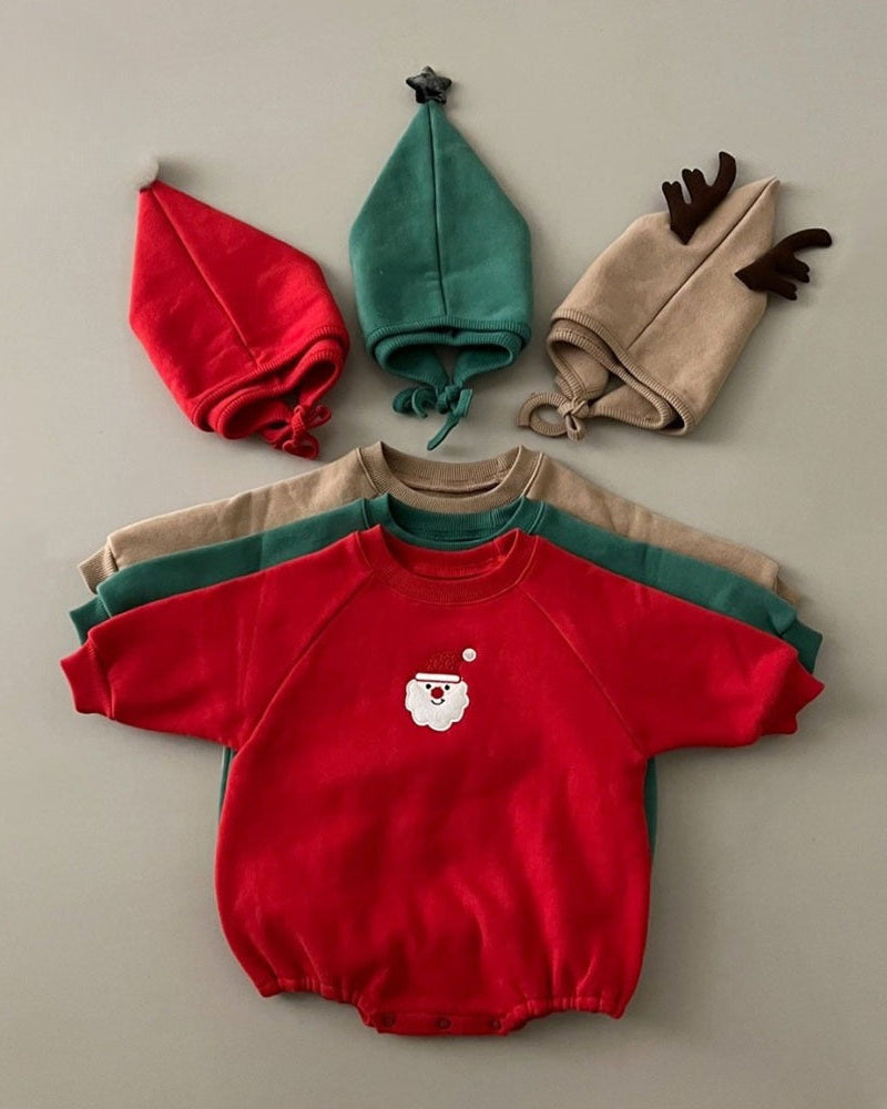 Christmas Solid Color Fleece Baby Romper with Hat