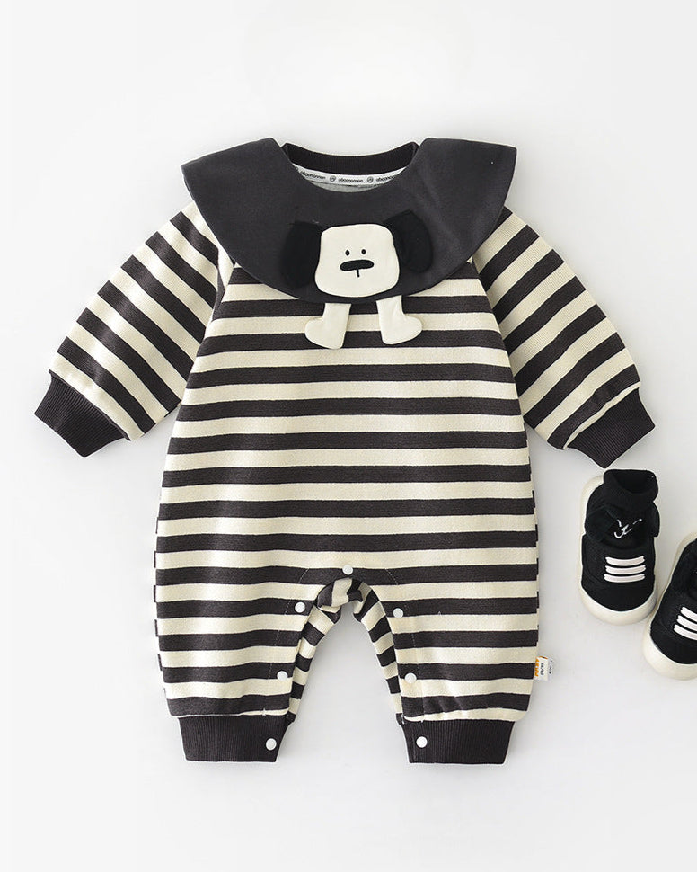 Striped Removable Collar Long Sleeve Baby Jumpsuits