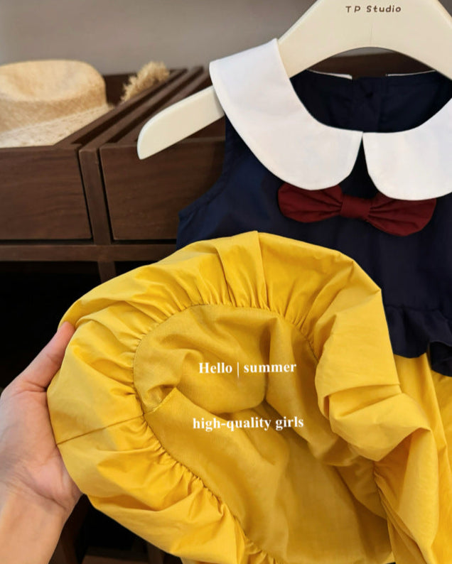 Sweet Color Block Bow Baby Girl Princess Puffy Dress
