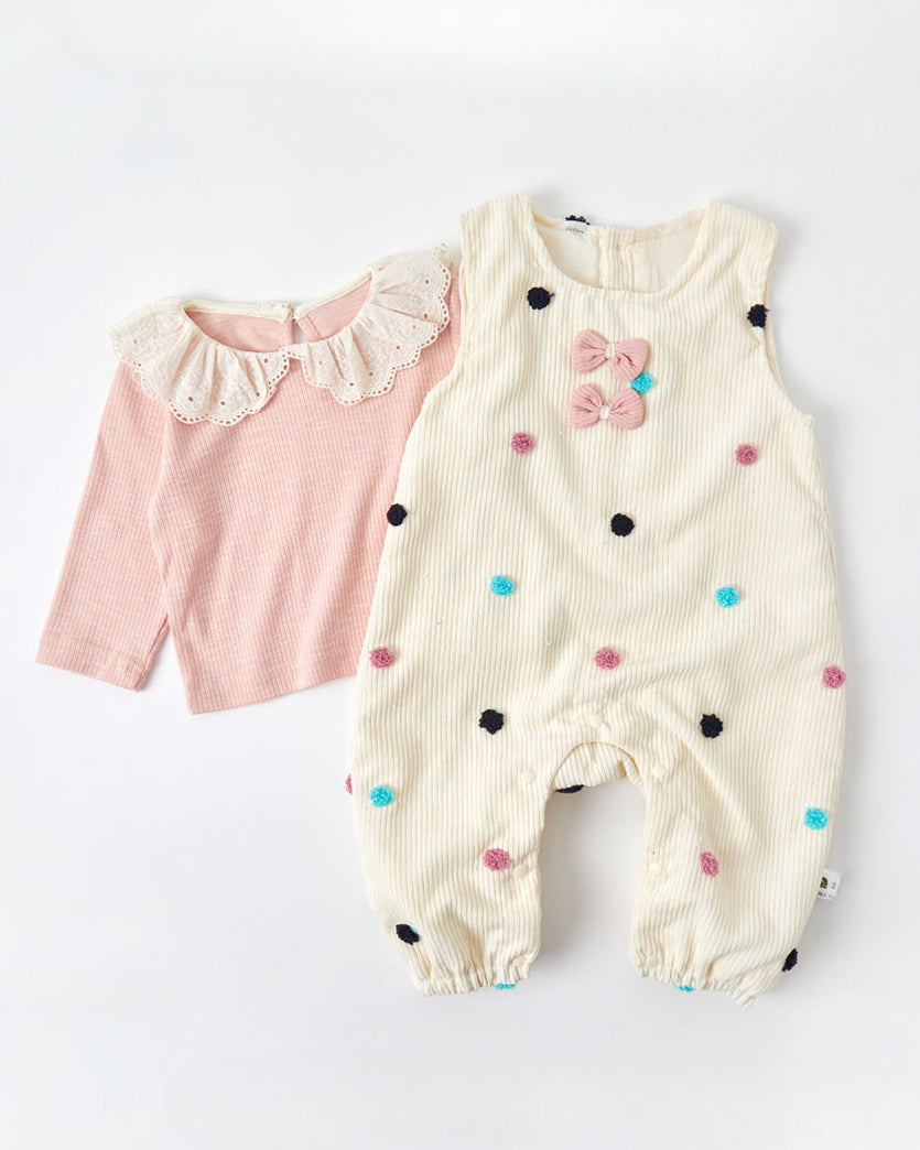 2pcs Polka Dot Baby Long Sleeve Shirt&Jumpsuits Set
