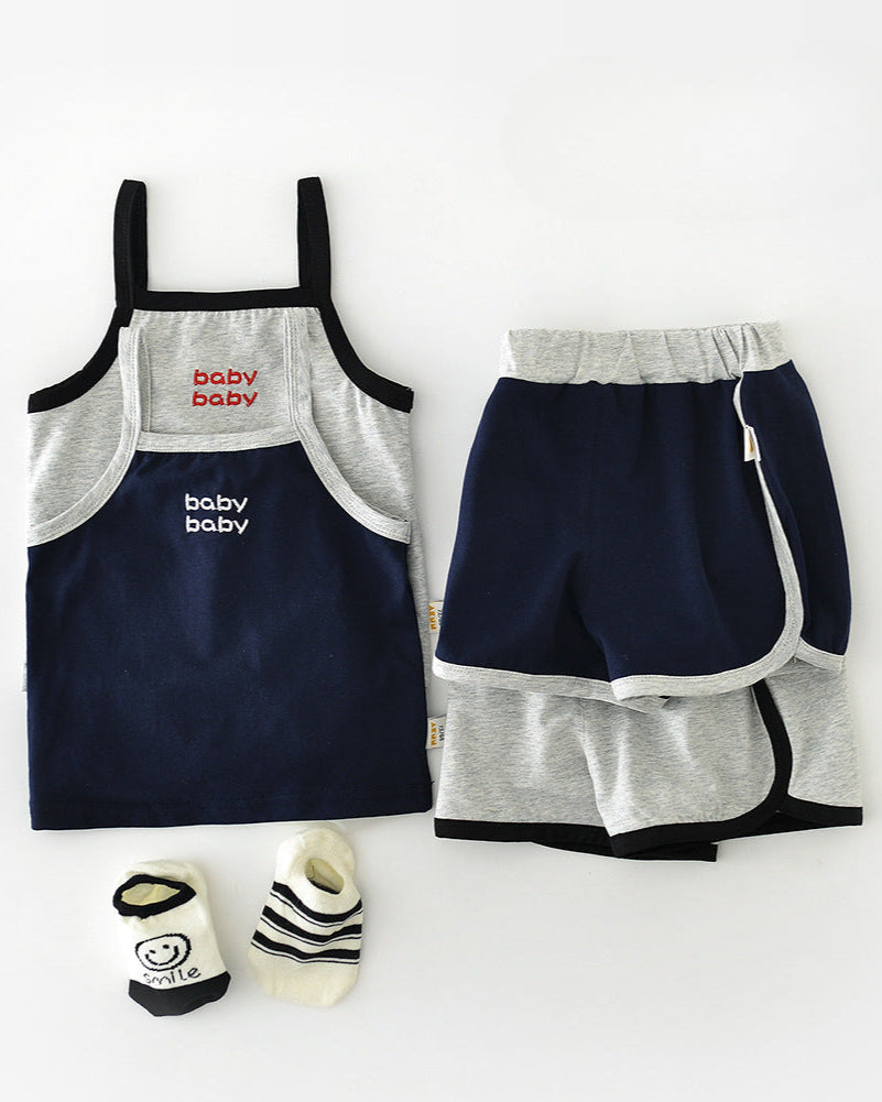 2pcs Letter Printed Baby Vest&Short Pants Set