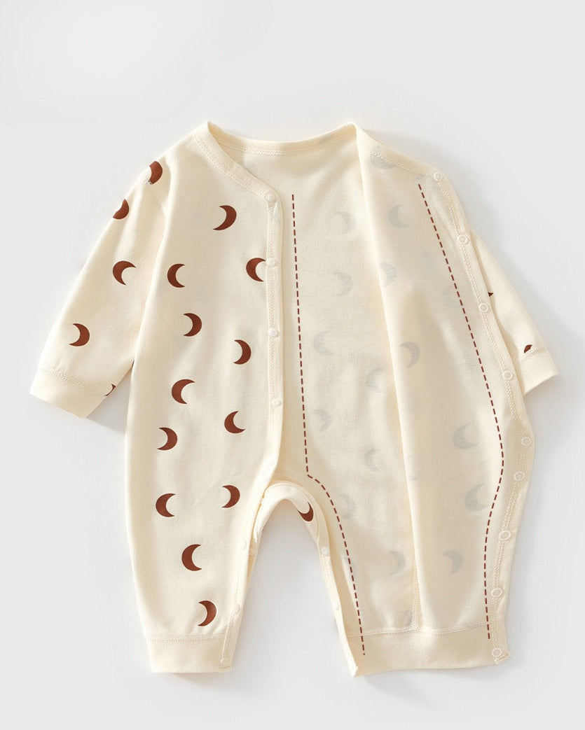 Moon Printed Buttoned Long Sleeve Baby Jumpsuits