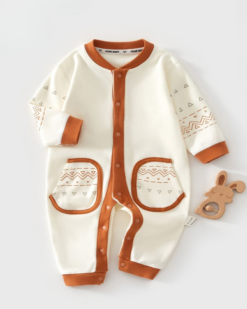 Triangle Pattern Color Block Cotton Baby Jumpsuits