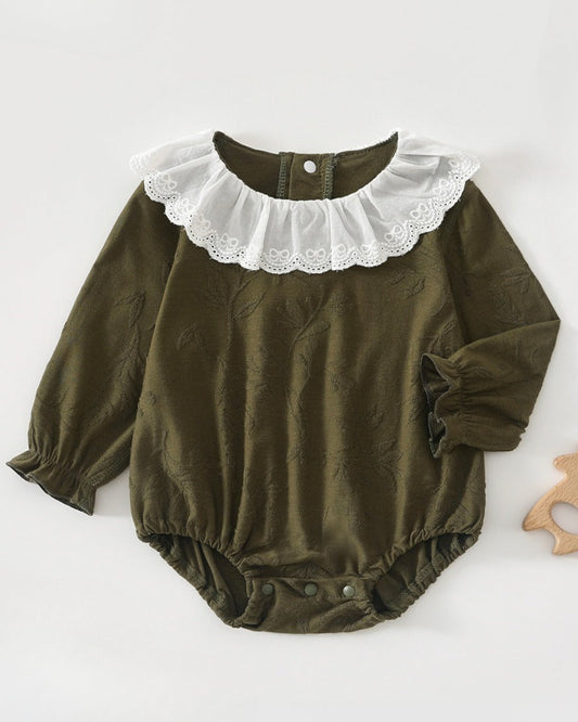 Lace Collar Leaf Pattern Long Sleeve Baby Romper