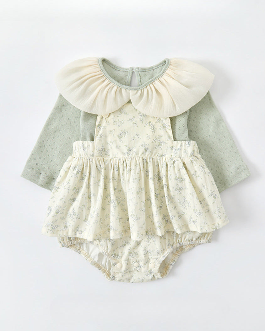 2pcs Baby Long Sleeve Shirt&Floral Romper Set