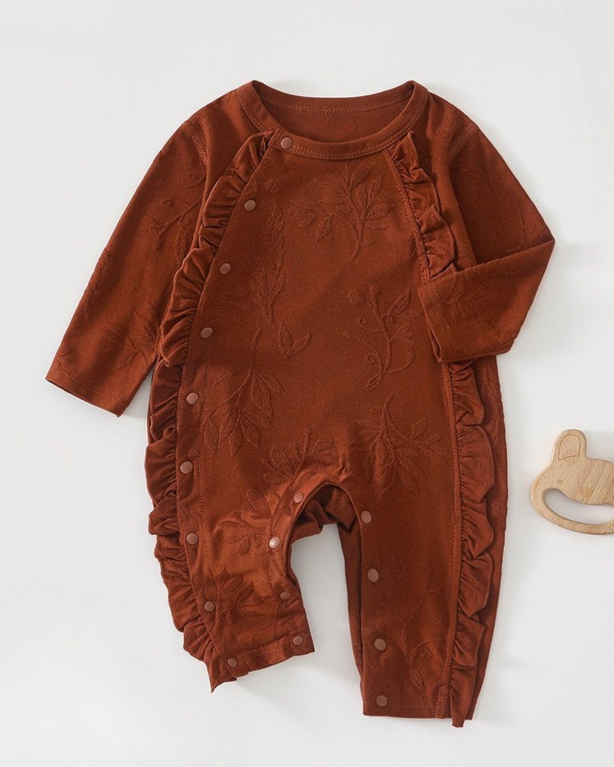Leaf Pattern Ruffled Design Baby Jumpsuits