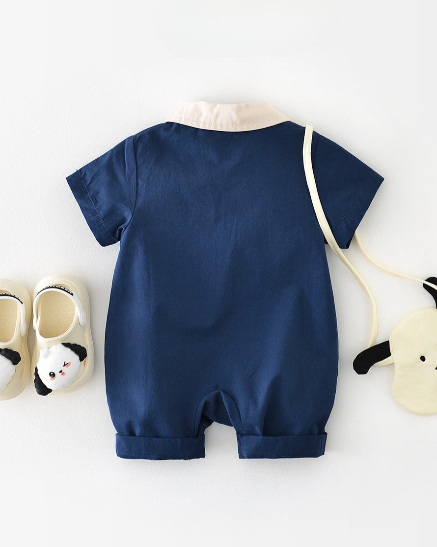 Casual Solid Color Short Sleeve Baby Jumpsuits