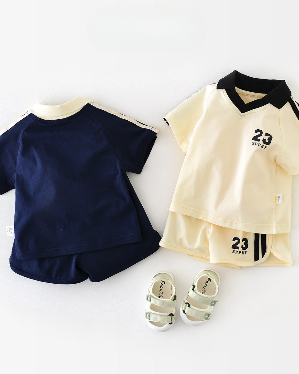 Sport Style Color Block Baby Tee&Pants Set