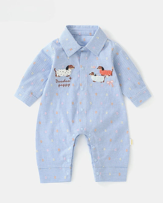 Dachshund Plaid Long Sleeve Baby Shirt Jumpsuits