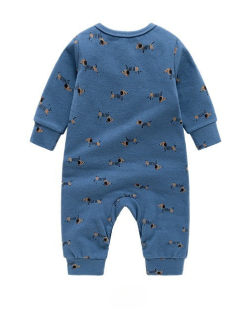 Dachshund Pocket Design Long Sleeve Baby Jumpsuits