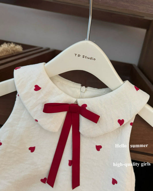 Sweet Heart Printed Bow Sleeveless Baby Girl Dress