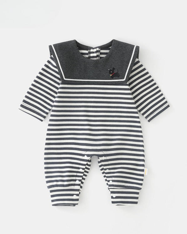 Striped Square Collar Long Sleeve Baby Jumpsuits
