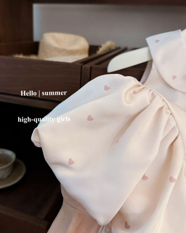 Sweet Heart Bow Satin Baby Girl Puffy Dress