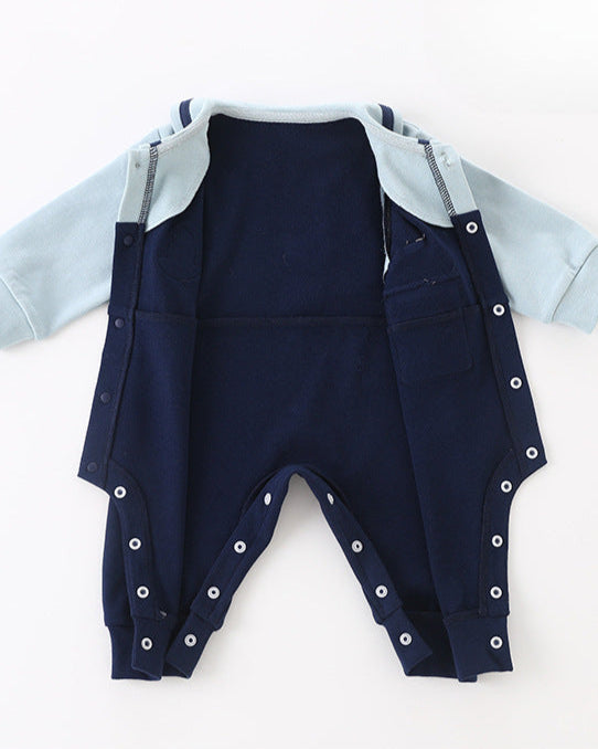 Rabbit Decor Contrast Color Long Sleeve Baby Jumpsuits