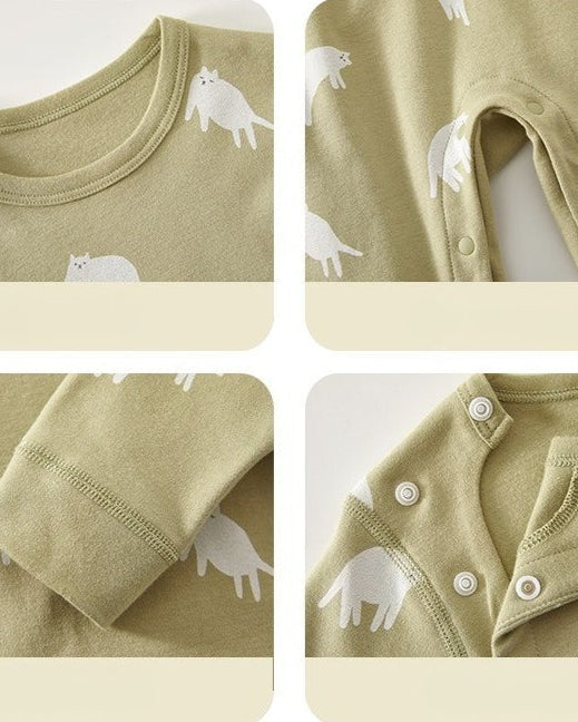 Cat Pattern Cotton Long Sleeve Baby Jumpsuits