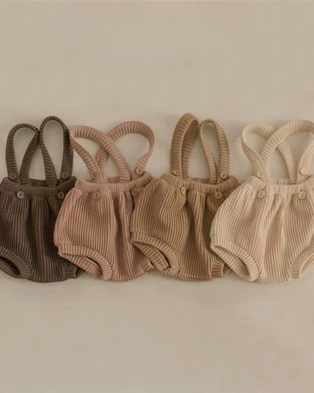 Solid Color Buttoned Elastic Baby Overalls