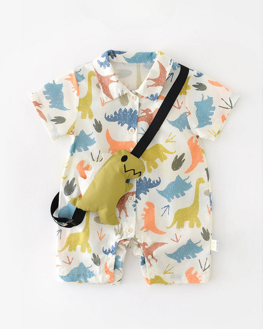 おもちゃ付き半袖恐竜ベビージャンプスーツ
