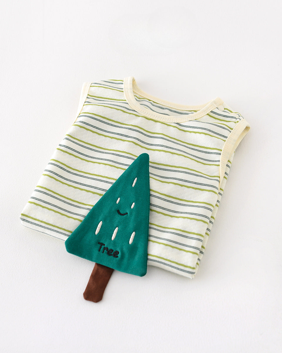 Tree Pattern Striped Baby Sleeveless Jumpsuits